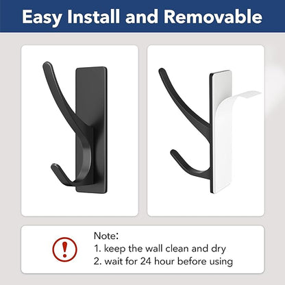 pickpiff Self Adhesive Coat Hooks for Hanging: Heavy Duty Stainless Wall Hook for Towel, Backpack, Hat, Sturdy Metal Hanger, 6-Pack, Matt Black