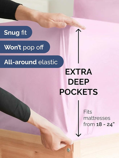 Extra Deep Pocket Cal King Sheets - 4 Piece Breathable & Cooling Bed Sheets - Hotel Luxury Sheet Set - Soft, Wrinkle Free & Comfy - Easily Fits Extra Deep Mattresses - Deep Pocket Light Pink Sheets