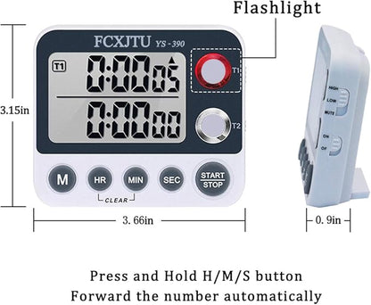 Digital Dual Kitchen Timer with Magnetic Back & Memory Presets, 2 Groups Countdown/Up Stopwatch Timer, 3-Level Volume + LED Alert, On/Off, 100Hr Max for Cooking, Baking (Battery Included)