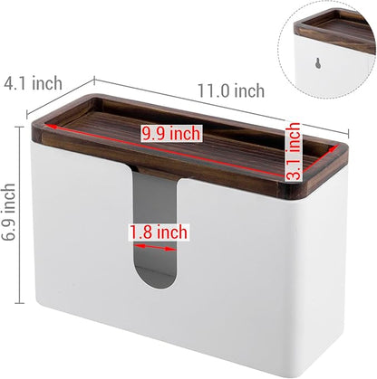 MyGift Deluxe Modern Matte White Metal Folded Commercial Paper Towel Holder with Rustic Burnt Solid Wood Tray Lid, Wall Mounted Trifold Multifold Z Fold Disposable Napkin Dispenser