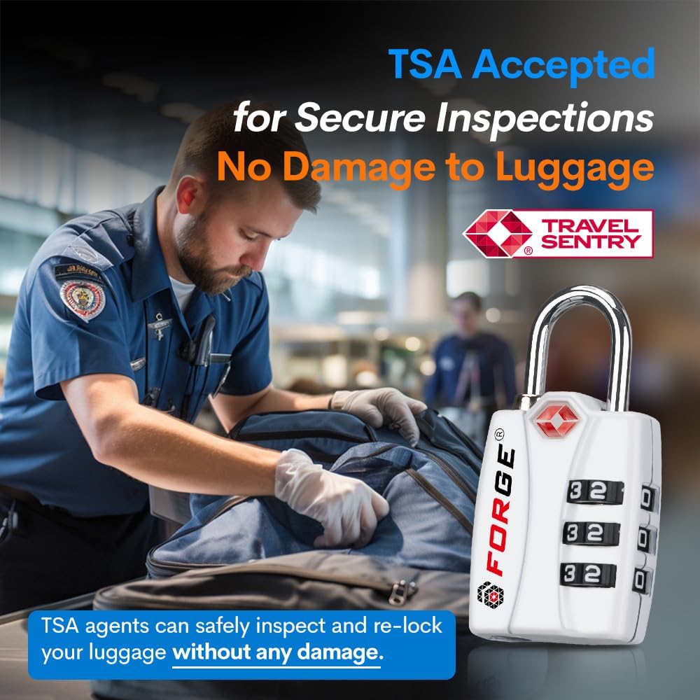 Forge Luggage Locks TSA Approved Locks, Small TSA Locks with Zinc Alloy Body, Open Alert, Easy Read Dials, for Travel Suitcase, Bag, Backpack, Cases, Lockers. White 2 Locks.