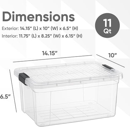 Superio Storage Bins with Lids - Clear Boxes for Organizing, Stackable Plastic Containers - BPA Free, Non-Toxic, Odor Free, Organizer for Home, Office, Dorm(4 Pack, 11 Qt)
