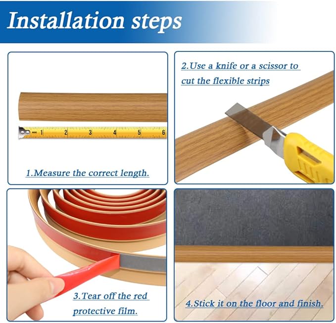 Floor Transition Strip Self Adhesive Carpet & Flooring Transitions Edging Trim Strip PVC Threshold Transitions Suitable for Threshold Height Less Than 5mm (3.3Ft, Wood Grain Light Brown-New)