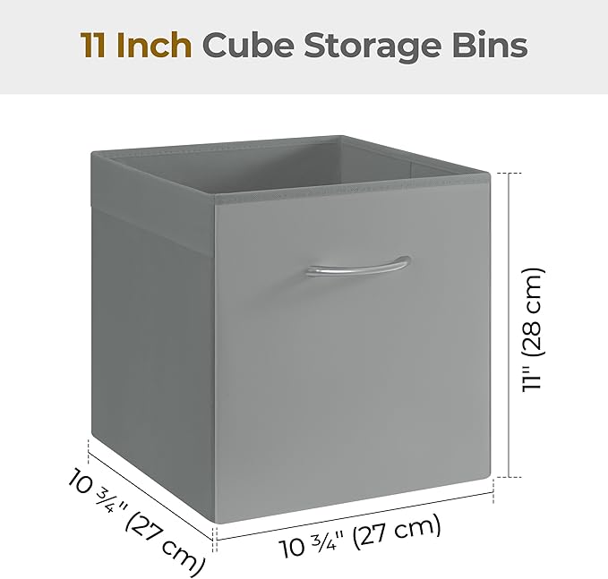 StorageWorks Gray Storage Cubes, 11 Inch Cube Storage Bins with Handle, Cube Storage Organizer Bins for Shelves and Closet, Collapsible Storage Bins, 4-Pack