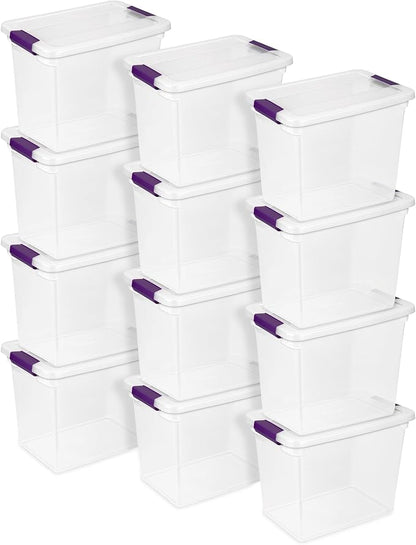 Sterilite 12-Pack 27 Quart ClearView Latch Box, Stackable Organizer Bins with Latching Lids - Clear Plastic Organization Containers for Closet, Bedroom, Shelving Units and Everyday Home Storage
