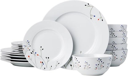 Amazon Basics 18-Piece Complete Kitchen Dinnerware Set, Microwave and