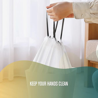 FORID Medium Drawstring Trash Bags - Plastic Garbage Bags 8 Gallon (30 Liter) White Disposable Can Liners for Kitchen Bedroom Bathroom Home Office (120 Counts) - Durable & Thick Trash Bags