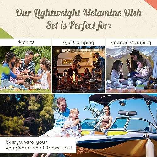 Melamine Dinnerware Sets - 6-pc Marine Dish Set - 2 Bowls, 2 Salad & 2 Dinner Melamine Plates for Indoor & Outdoor - BPA Free, Dishwasher Safe, Shatter-Res Dinnerware Set - Camping Dishes, Camp Casual