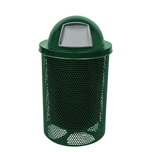 COATEDOUTDOORFURNITURE RDT-P-GRN Heavy Duty Round Trash Receptacle with Dome Top, Liner Included, 32 Gallon, Green, Made in America