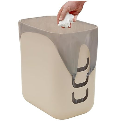 STORi Luup Bathroom Wastebasket, Secure Grocery Bags, Plastic Garbage Container for Vanity, Laundry Room, Kitchen, Office, 2.5 Gallon, Beige, Made in USA
