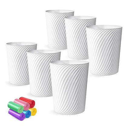 Small Trash Can 1.8 Gallons, Bathroom Trash Can & Garbage Can with 6 Trash Bags, Bedroom Trash Bin & Waste Basket for Office, Bedroom, Living Room, Kitchen, Compact Space (6-White)