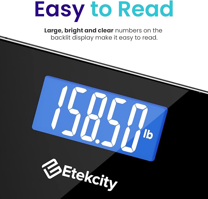 Etekcity Bathroom Scale for Body Weight, Highly Accurate Digital Electronic Weighing Machine for People, LCD Display, Large Size, 6mm Tempered Glass for Safe Home Use, Batteries Included, 400 lbs