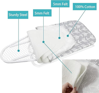 Tabletop Ironing Board with Folding Legs, Portable Small Ironing Board with Extra Thick Heavy Duty Cotton Padding Cover, Space Saving Mini Iron Board for Dorms, Laundry and Craft Room
