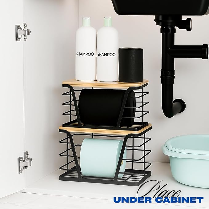 2 - Pack Trash Bag Dispenser with Bamboo Top, Stackable Garbage Bag Holder, Large Capacity Trash Bag Storage Space-Saving Trash Bag Holder Dispenser Storage Solution, Trash Bag Storage Organizer.
