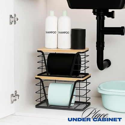 2 - Pack Trash Bag Dispenser with Bamboo Top, Stackable Garbage Bag Holder, Large Capacity Trash Bag Storage Space-Saving Trash Bag Holder Dispenser Storage Solution, Trash Bag Storage Organizer.