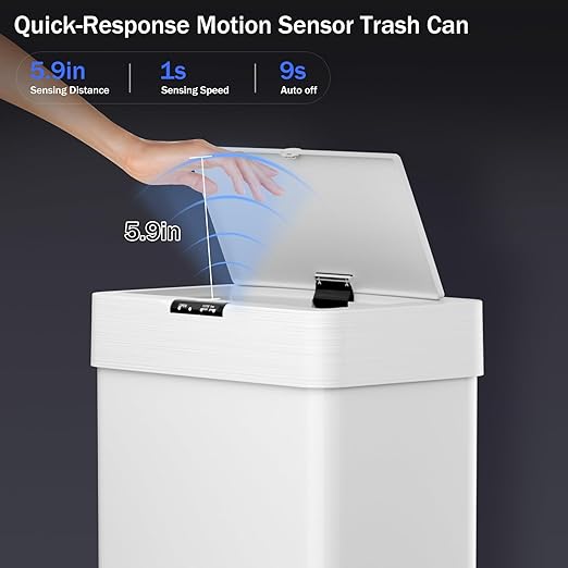 TLSUNNY 13.2 Gallon Motion Sensor Trash Can,Touchless Automatic Garbage Can,Brushed Stainless Steel Smart Bin,with Bag Holder,Soft Close Lid,for Kitchen,Office,RV,Bedroom,Living Room (White, 50L)