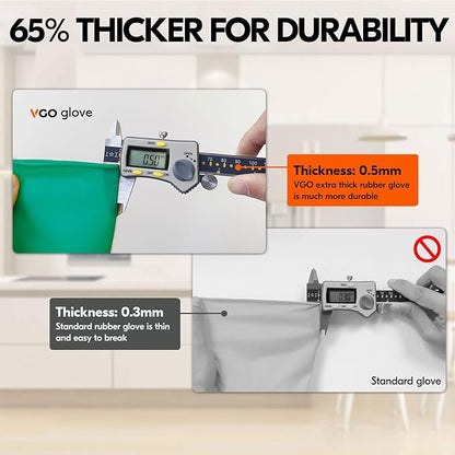Vgo... 1-Pair Reusable Household Gloves, Rubber Dishwashing gloves, Extra Thickness, Long Sleeves, Kitchen Cleaning, Working, Painting, Gardening, Pet Care (Size XL, Green, HH4601)