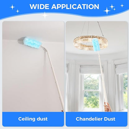 Disposable Duster Refills 8-Pack with Extendable Handle, 360° Electrostatic Dusting Tool, Adjustable Angle for Ceiling/Fan/Furniture Cleaning (Compatible with Multi-Brand Heads)