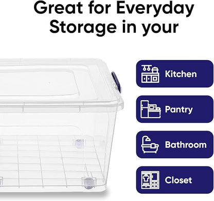 Superio Storage Bins with Lids, Clear Plastic Containers for Organizing, Stackable Totes, BPA Free, Odor Free, Organizer Boxes for Home, and Dorm (4 Pack, 60 Quart)