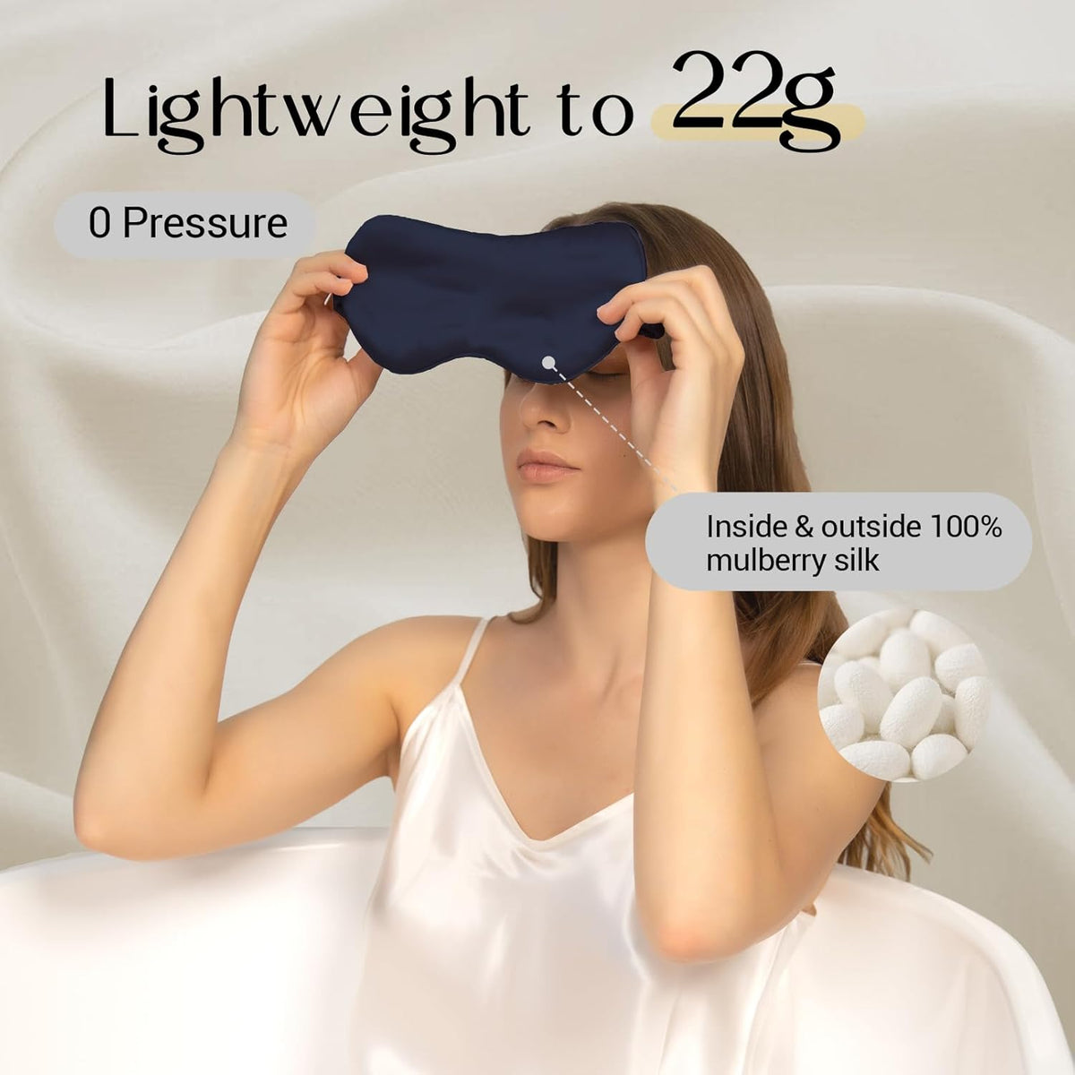 ZIMASILK Adjustable 100% 22 Momme Mulberry Silk Sleep Mask for Sleeping, Filled with Premium Mulberry Silk, Softest & Breathable Eye Sleeping Mask (Navy Blue)