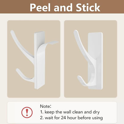 Self Adhesive Coat Hooks for Hanging, Heavy Duty Stainless Double Wall Hook for Towel, Backpack, Hat, Sturdy Metal Hanger for Bathroom, Bedroom, Door, Wall Mounted, 10 Pack, White