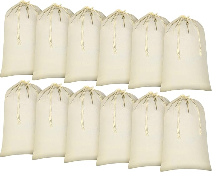 12 Pieces 28" x 36" Canvas Laundry Bags Bulk Large Cotton Laundry with Drawstring Heavy Duty Hamper Liner Washable Dirty Clothes Santa Bag for Travel Household