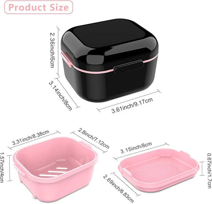BVN Denture Bath Denture Case: Denture Cup for Soaking Dentures, Retainer Cleaner Case with Mirror, Mouth Guard Case, Aligner Case, Retainer Holder, Night Guard Case, False Teeth Container Black