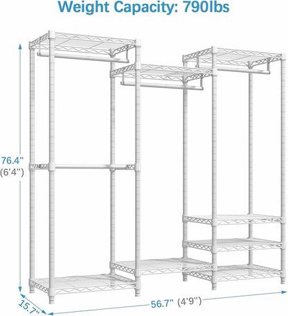 VIPEK V5 Medium Portable Closet Wardrobe Heavy Duty Clothes Rack, Freestanding Closet Metal Clothing Rack with 4 Hang Rods & 8 Shelves, Adjustable Custom Closet Rack, 56.7" Lx15.7 Wx76.4 H, White