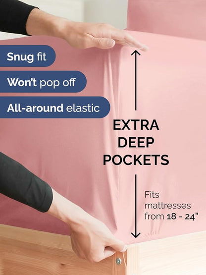 Extra Deep Pocket Full Sheets - 4 Piece Breathable & Cooling Bed Sheets - Hotel Luxury Bed Sheet Set - Soft, Wrinkle Free & Comfy - Easily Fits Extra Deep Mattresses - Deep Pocket Baby Pink Sheets Set