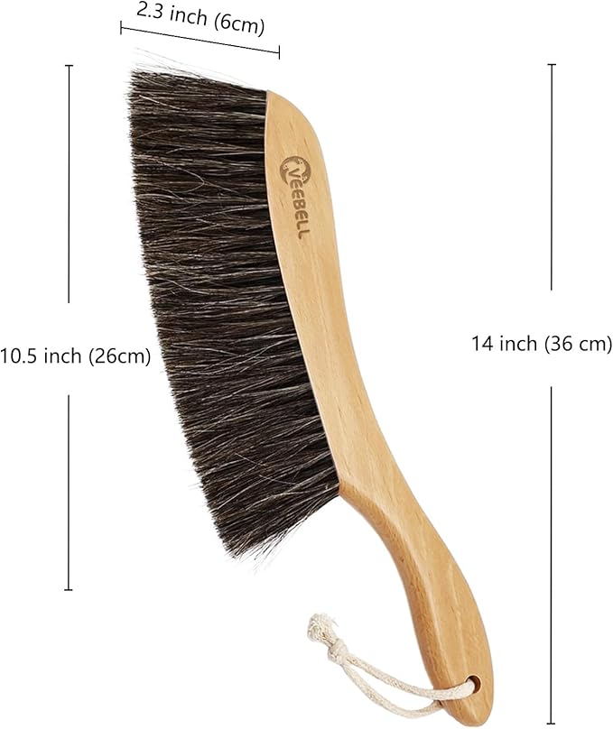 Horse Hair Brush Hand Broom Dusting Brush for Home Cleaning, Wood Handle Soft Brush Duster for Counter Furniture, Bed, Bench Fireplace,Car, Shop Brush Cleaning 14" Long
