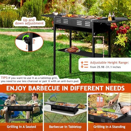 Portable Charcoal Grill, Folding Barbecue Grill with Baking Pan, Carry Bag & Storage Shelf, Outdoor BBQ Smoker for Camping, Garden, Party, Picnic and Patio Cooking