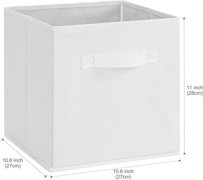 Stero Fabric Storage Bins 6 Pack Fun Colored Durable Storage Cubes with Handles Foldable Cube Baskets for Home, Kids Room, Closet and Toys Organization White