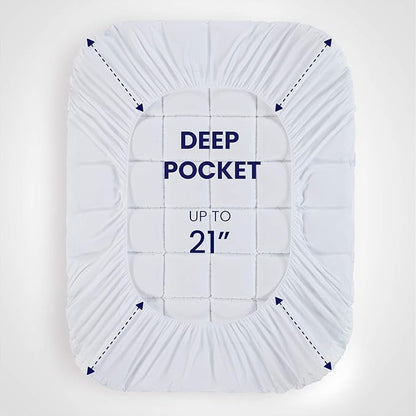 SLEEP ZONE King Size Cotton Mattress Pad, Super Soft Pillow Top Mattress Topper, Thick Fluffy Mattress Cover Deep Pocket 8-21 inches, King, White Cotton Top, King(78X80)
