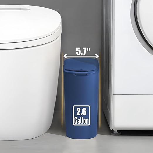 Automatic Motion Sensor Bathroom Trash Can with Lid, 2.6 Gallon Touchless Trash Bin, Smart Garbage Can Plastic Slim Wastebasket for Bedroom, Office, Dorm (Blue)