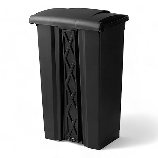 PRO&Family Step-On Trash Can with Lid, Plastic Waste Bin, Foot Pedal Operation (Black, 23 Gallon)