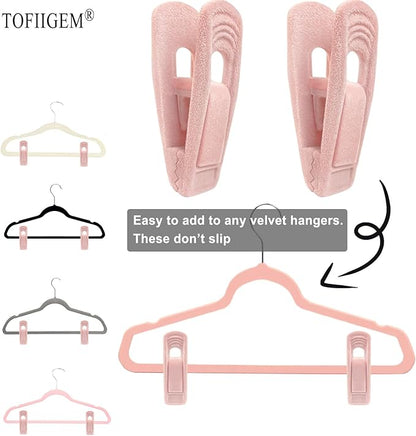 Light Pink Velvet Hangers Clips 20 PCS, Non-Slip Velvet Clip for Pant Skirt Velvet Hangers, Strong Flocking Hangers Clips