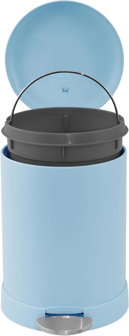 Glad Small Trash Can, 1.2 Gallon | Round Stainless Steel Garbage Bin with Soft Close Lid & Step Foot Pedal | Metal Waste Basket with Removable Inner Bucket, Blue