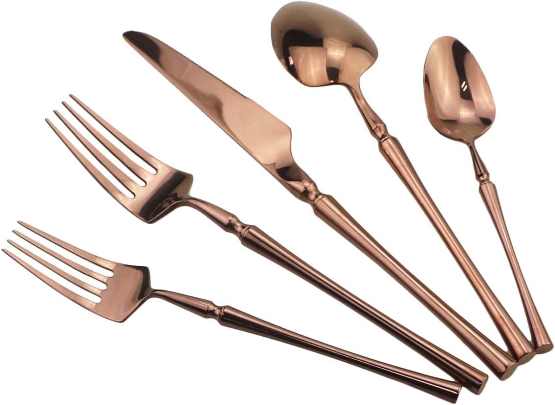 Gugrida 20 piece Copper Flatware Set 304 Stainless Steel Fork Spoon Cutlery Luxury Mirror Polished Silverware, Dishwasher Safe, Service for 4