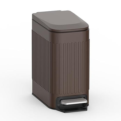 TrashAid Slim Bathroom Trash Can with Lid Soft Close, 6 Liter/1.6 Gallon Stainless Steel Small Garbage Can with Removable Inner Bucket, Step Pedal, Slim Wastebasket for Toilet, Office, Bedroom, Brown