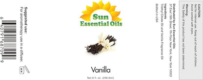 Sun Essential Oils - Vanilla Essential Oil 8 oz with Dropper for Diffuser, Skin, Hair, Humidifier & Aromatherapy Massage, Scent for Candle, Lotion & Soap Making & Room Freshener