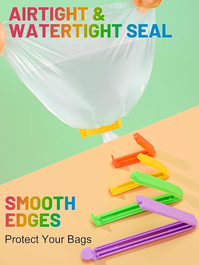 60 PCS Colorful Chip Clips - 4 Sizes Good Sealing Bag Clips for Food Snack Storage, Keeps Coffee, Bread, Cookies Fresh (6.3", 5", 3.5", 2.3")