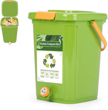 Compost Bin Outdoor, 21 L Garden Composting Bin Bags, Breathable Screen Window Reusable Garden Yard Waste Bags Speed Up Composting & Reduce Odors, Indoor Small Kitchen Compost Bin with Lid, Green