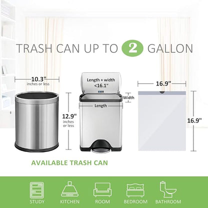 Teivio 2 Gallon 140pcs Strong Drawstring Trash Bags Garbage Bags, Bathroom Trash Can Bin Liners, Small Plastic Bags for Office Kitchen Home, White