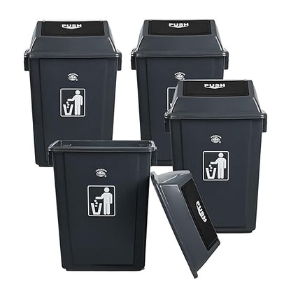 4 Packs 13 Gallon Commercial Heavy-Duty Trash/Garbage Can, Swing Lid Waste Container for Home/Garage/Kitchen/Outdoor/Driveway