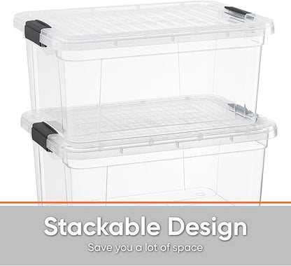 Superio Storage Bins with Lids - Clear Boxes for Organizing, Stackable Plastic Containers - BPA Free, Non-Toxic, Odor Free, Organizer for Home, Office, Dorm(4 Pack, 11 Qt)