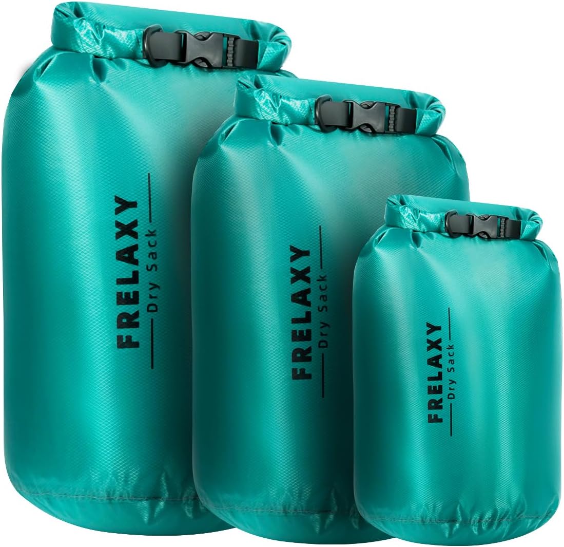 Frelaxy Waterproof Dry Bag 2 Pack/3 Pack, Lightweight Portable Dry Bags, 5L & 15L & 25L Durable Dry Sack Set Keep Gear Dry for Hiking, Camping, Boating, Backpacking, Kayaking (3 Pack - Turquoise)