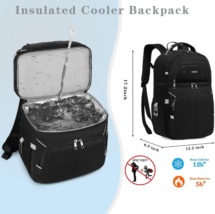 Insulated Cooler Backpack,Double Deck Leakproof Cooler Bag,Insulated Backpack Cooler Lunch Backpack for Men Women