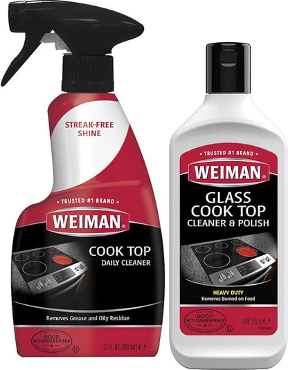 Weiman Ceramic and Glass Cooktop - 10 Ounce - Stove Top Daily Cleaner Kit - 12 Ounce - Glass Induction Cooktop Cleaning Bundle for Heavy Duty Mess Cleans Burnt-on Food