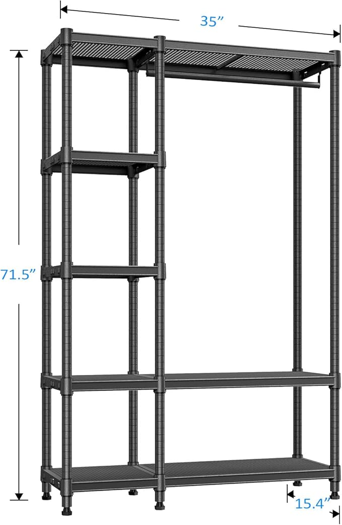 IZEUK Heavy Duty Rolling Garment Rack Wire Clothes Rack for Hanging Clothes, Metal Freestanding Closet Wardrobe Rack with 1 Rod Black 15.4" D x 35" W x 71.5" H