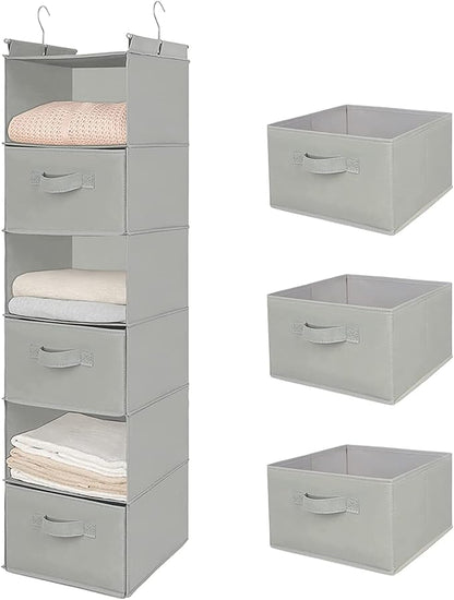 MAX Houser 6 Tier Shelf Hanging Closet Organizer, Closet Hanging Shelf with 2 Sturdy Hooks for Storage, Foldable (Light Grey-D3)